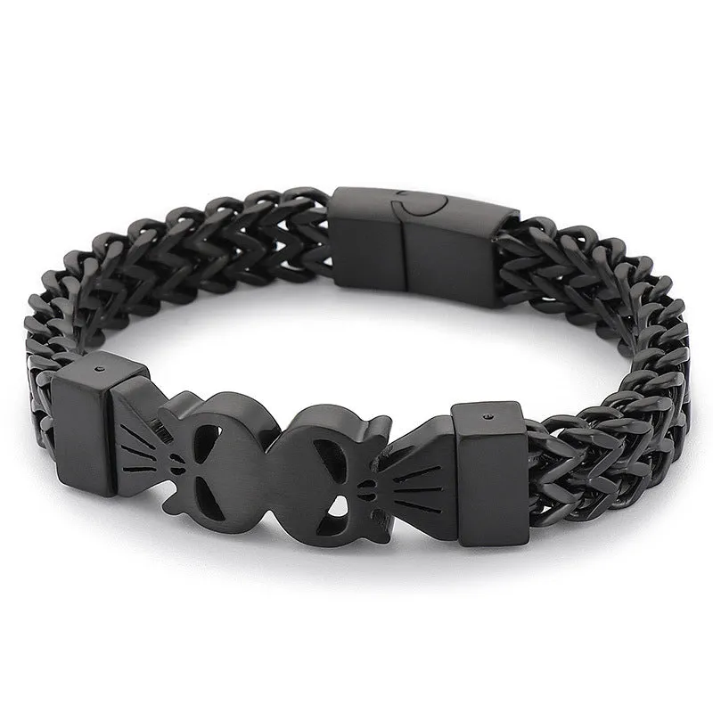 European-American Hip-Hop Style Double Skull Titanium Steel Bracelet