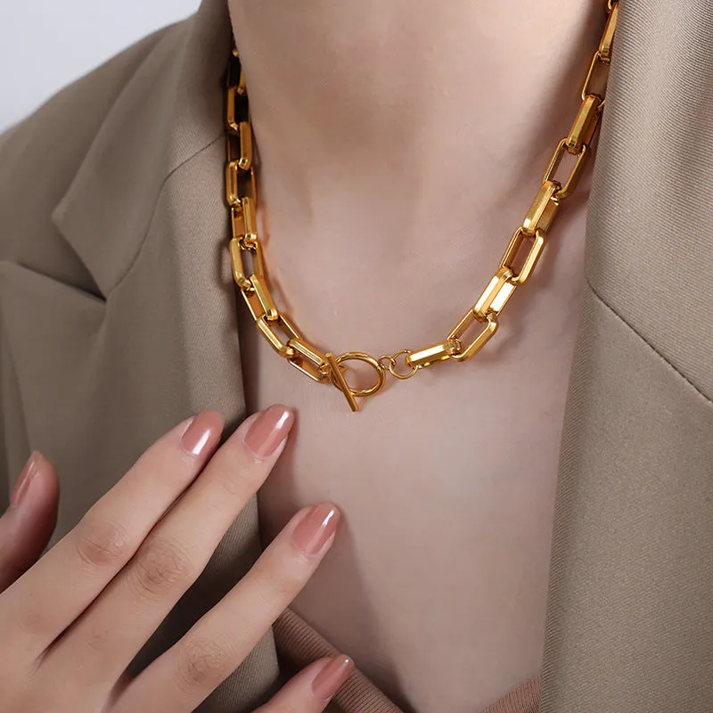 European and American Instagram Geometric Chain and Minimalist Style Titanium Steel Gilded Jewelry Set with Unique Splicing Design