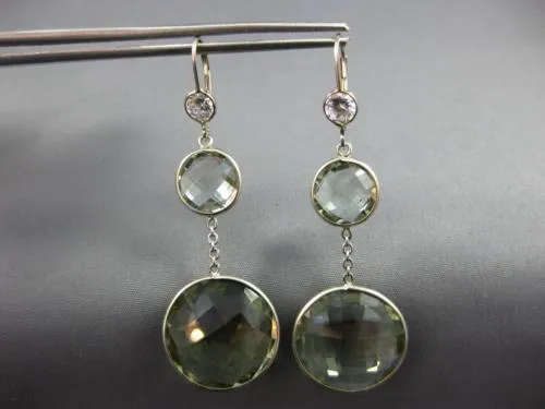 EXTRA LARGE 26CT AAA WHITE SAPPHIRE & GREEN AMETHYST 14K WHITE GOLD 3D EARRINGS