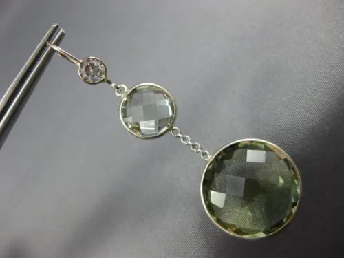 EXTRA LARGE 26CT AAA WHITE SAPPHIRE & GREEN AMETHYST 14K WHITE GOLD 3D EARRINGS