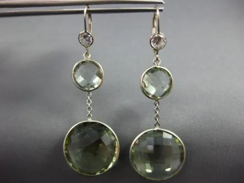 EXTRA LARGE 26CT AAA WHITE SAPPHIRE & GREEN AMETHYST 14K WHITE GOLD 3D EARRINGS