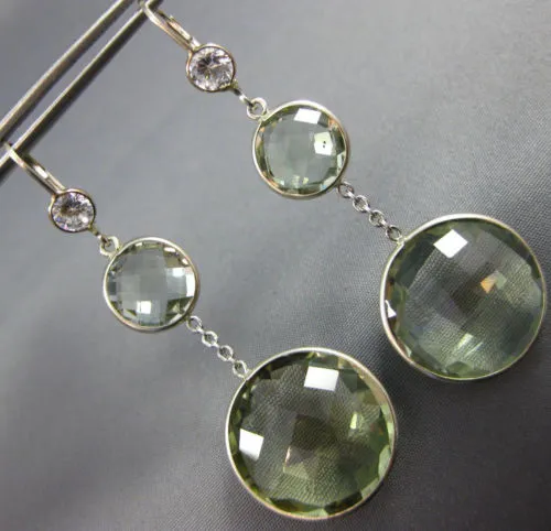 EXTRA LARGE 26CT AAA WHITE SAPPHIRE & GREEN AMETHYST 14K WHITE GOLD 3D EARRINGS