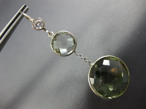 EXTRA LARGE 26CT AAA WHITE SAPPHIRE & GREEN AMETHYST 14K WHITE GOLD 3D EARRINGS