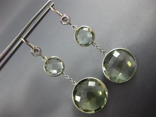 EXTRA LARGE 26CT AAA WHITE SAPPHIRE & GREEN AMETHYST 14K WHITE GOLD 3D EARRINGS