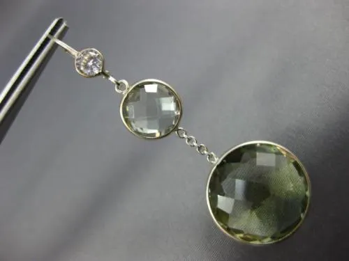 EXTRA LARGE 26CT AAA WHITE SAPPHIRE & GREEN AMETHYST 14K WHITE GOLD 3D EARRINGS