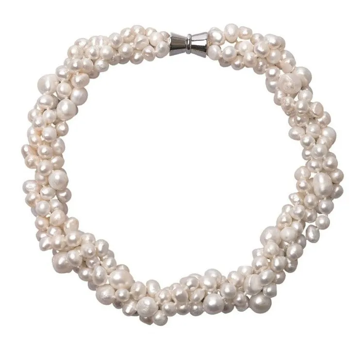 FAB Women's Chunky Multi-strand Natural Freshwater Pearl Necklace - White