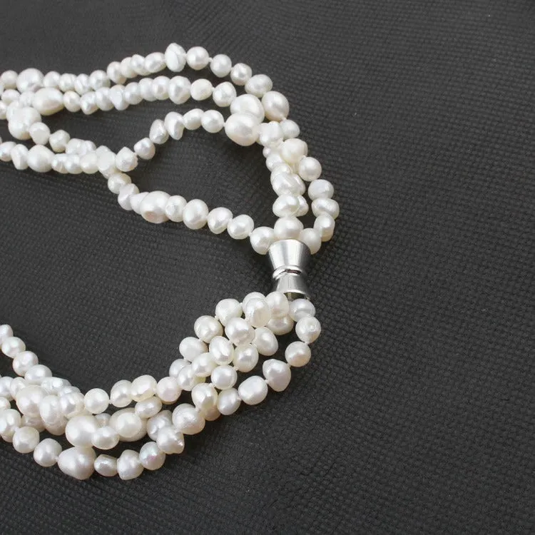 FAB Women's Chunky Multi-strand Natural Freshwater Pearl Necklace - White