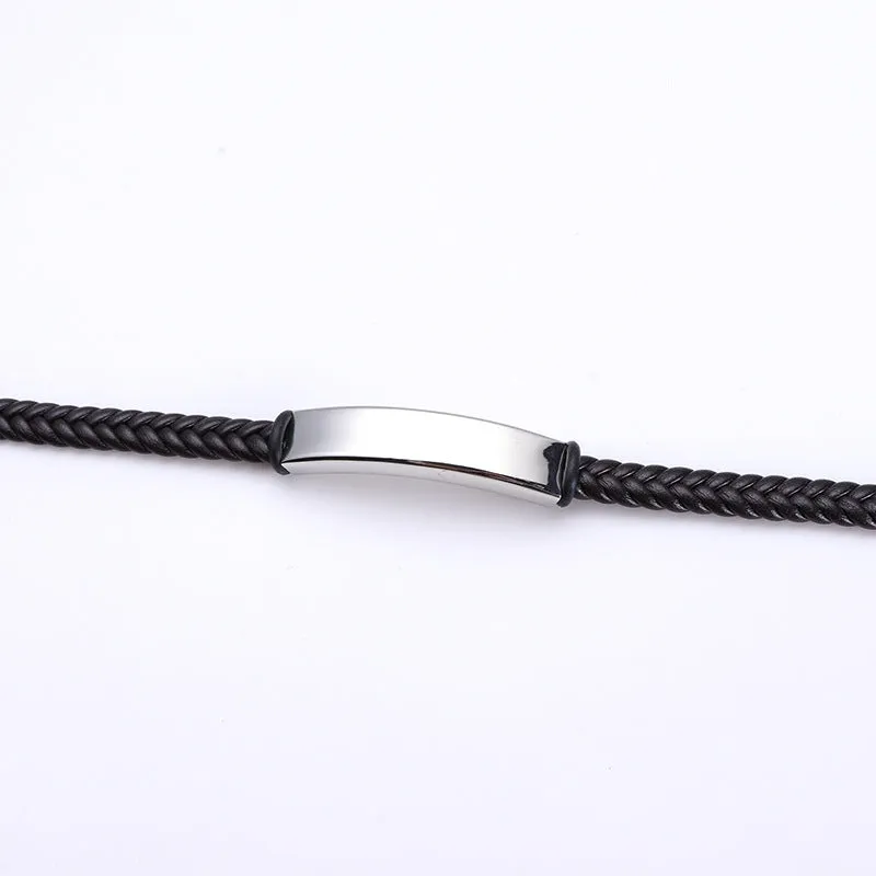 Fashion Men's Vintage Double Braided Rope Leather Titanium Steel Lettering Bracelet