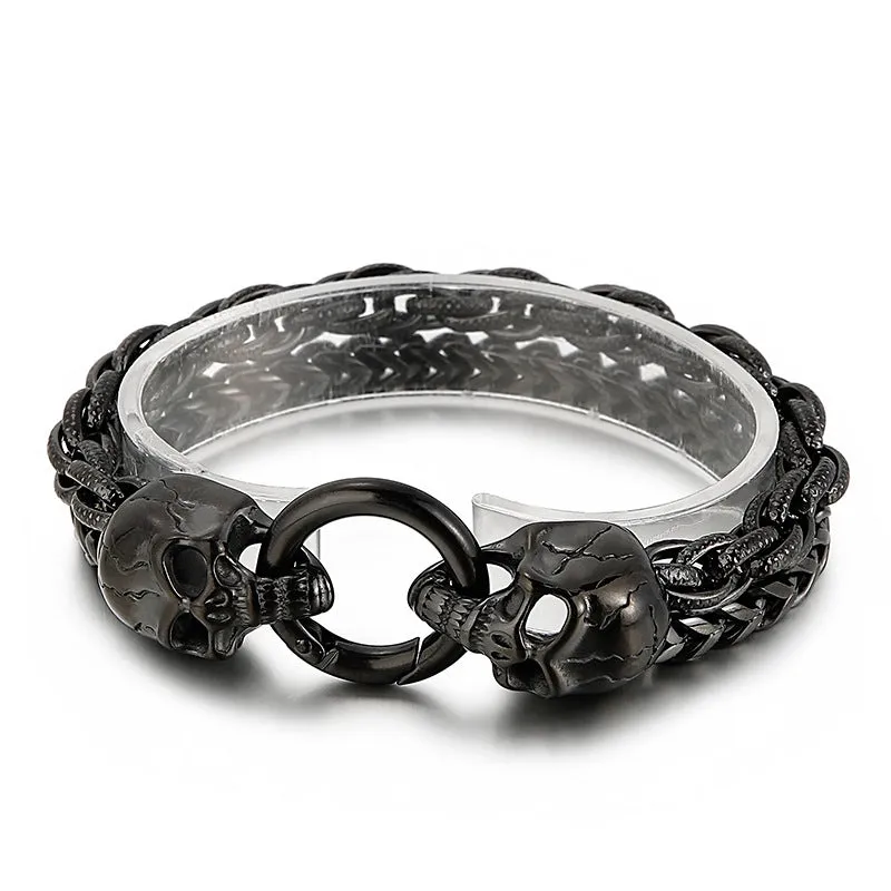 Fashionable Double-Layer Skull Titanium Steel Bracelet for Men