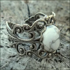 Filigree Ring - White Howlite Stone and Silver