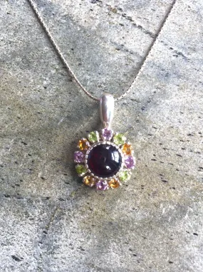 Flower Garnet Necklace - Genuine Garnet Statement Pendant - Mothers Birthstone Necklace