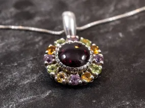 Flower Garnet Necklace - Natural Garnet Pendant - Mothers Birthstone Necklace