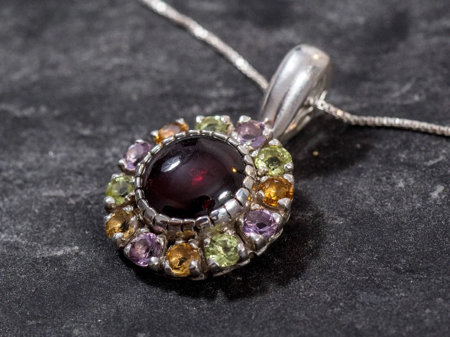 Flower Garnet Necklace - Natural Garnet Pendant - Mothers Birthstone Necklace