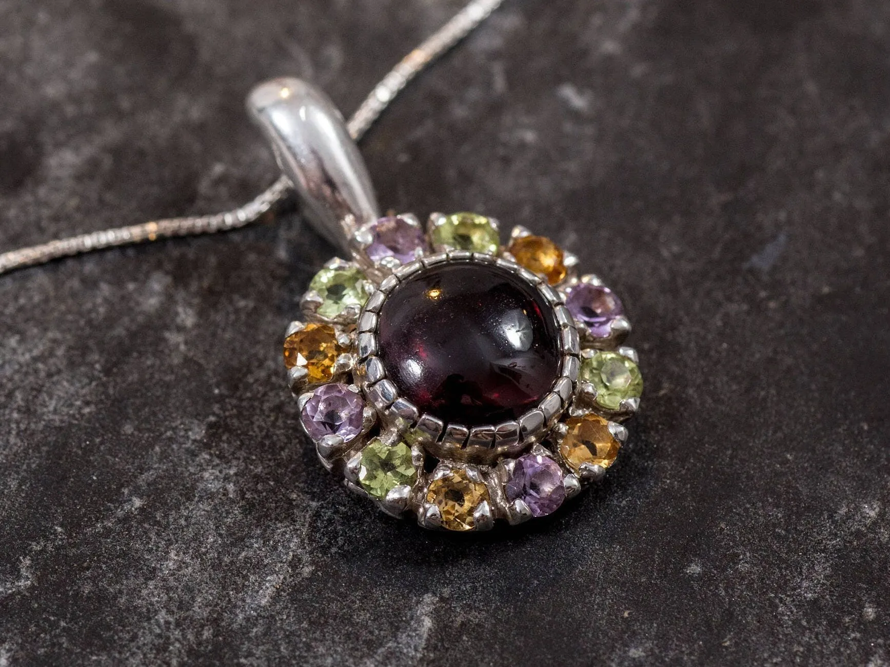 Flower Garnet Necklace - Natural Garnet Pendant - Mothers Birthstone Necklace