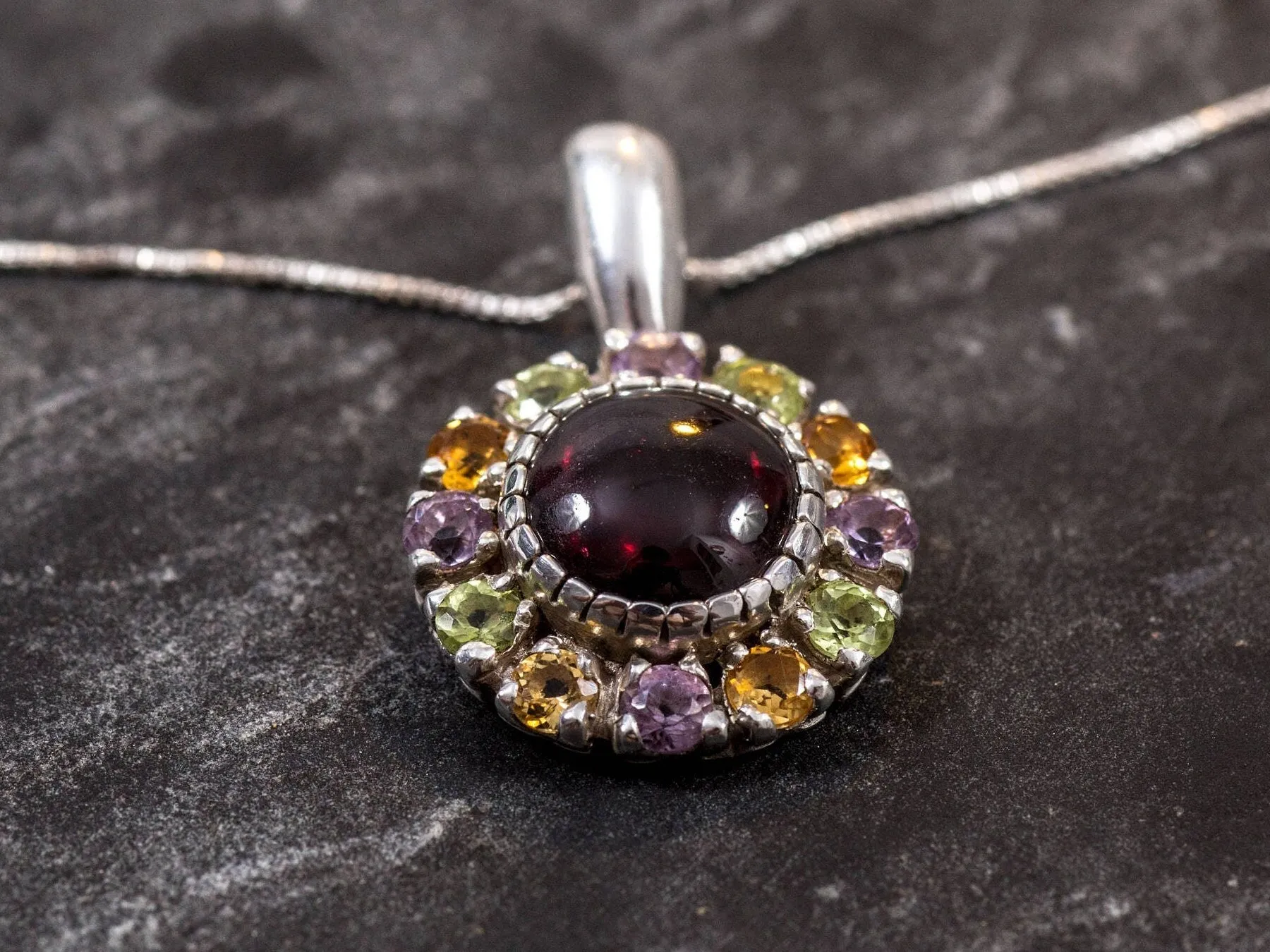 Flower Garnet Necklace - Natural Garnet Pendant - Mothers Birthstone Necklace