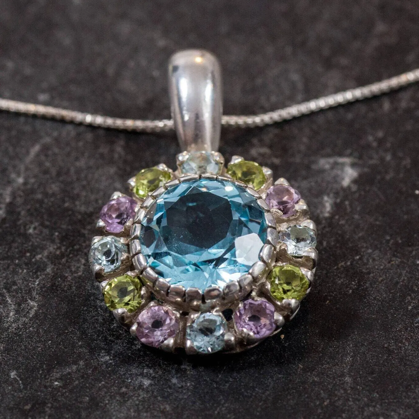 Flower Topaz Pendant - Natural Blue Topaz Necklace - Mothers Birthstone Necklace