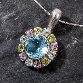 Flower Topaz Pendant - Natural Blue Topaz Necklace - Mothers Birthstone Necklace