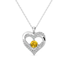 Forever November Birthstone 18k White Gold Plated Silver Double Heart Citrine Necklace with Swarovski Crystals