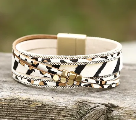 Fresh Accessories - White Leopard Leather Bracelet