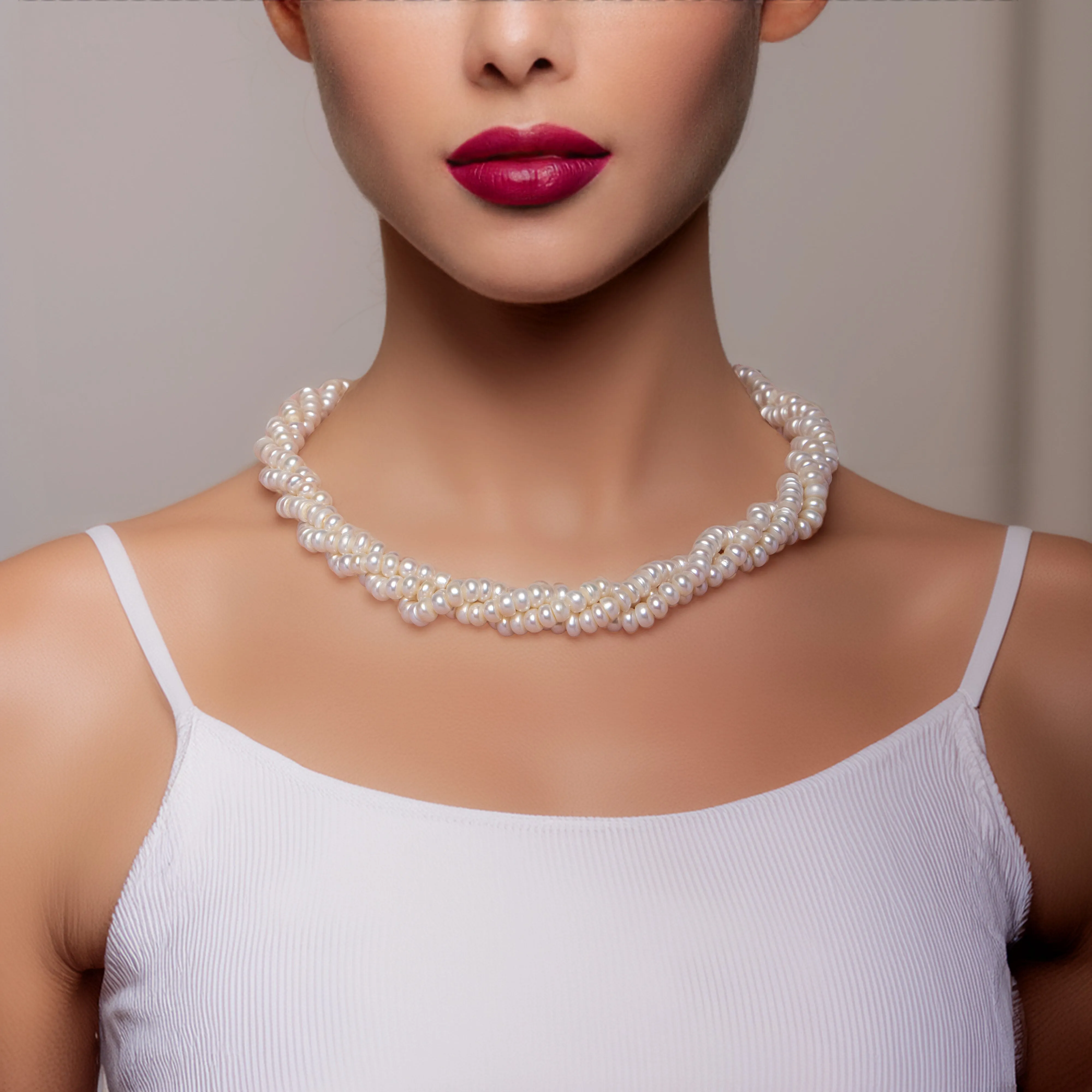 Fresh Water Pearl Necklace - White Button Pearls