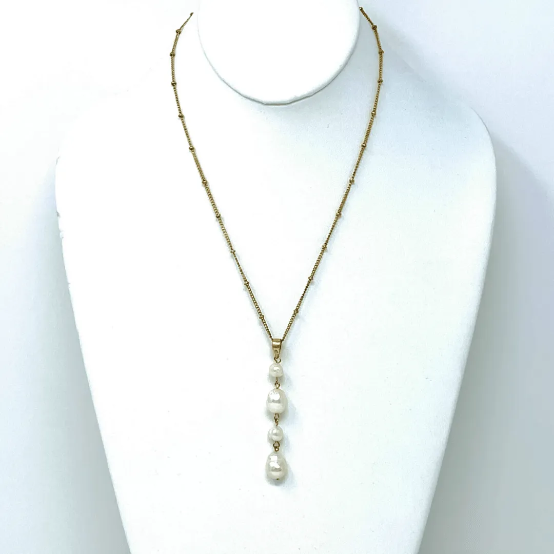 Freshwater Pearl Pendant Necklace On Gold Chain