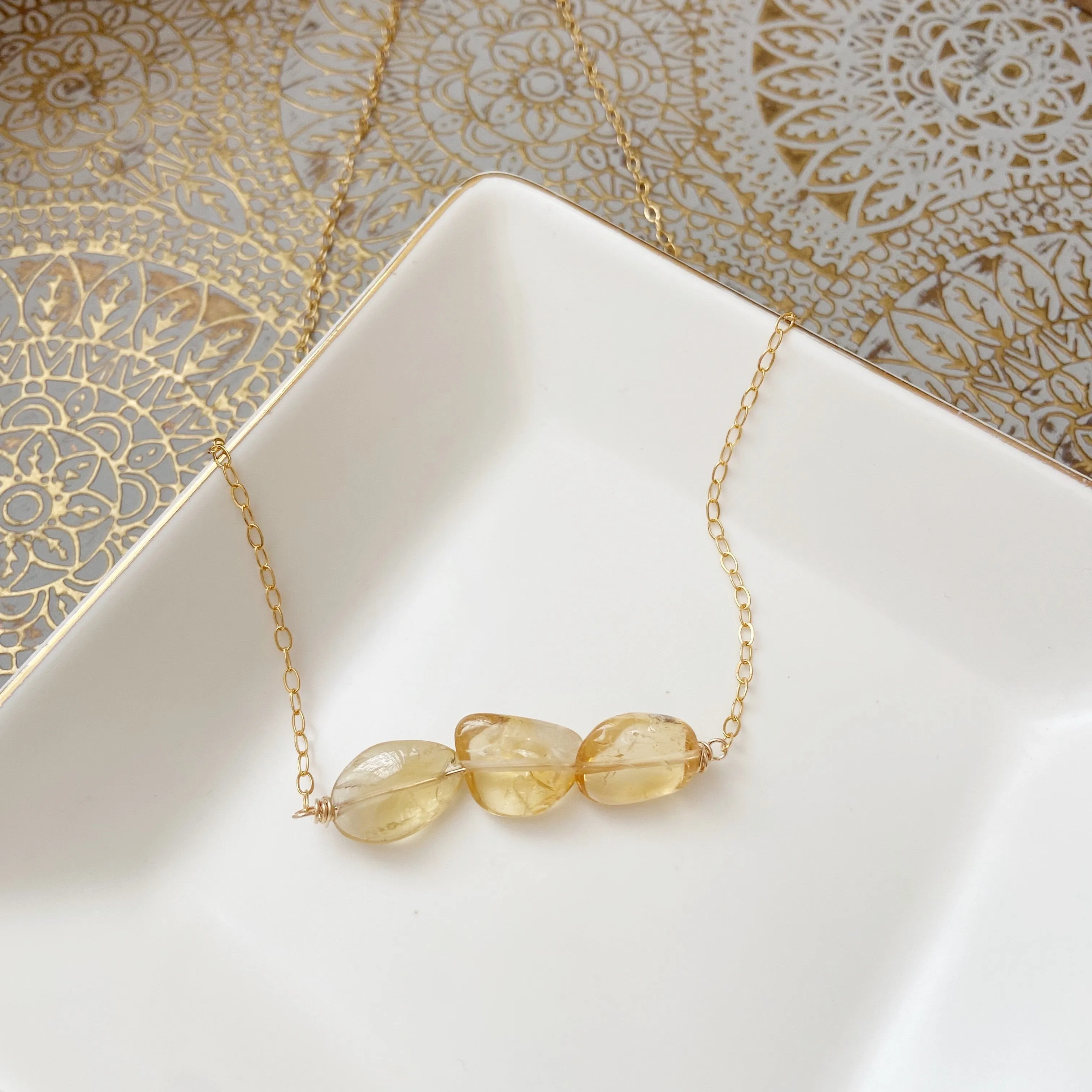 Full Heart - Golden Citrine Mid Length trio Necklace (17 inch) or bracelet