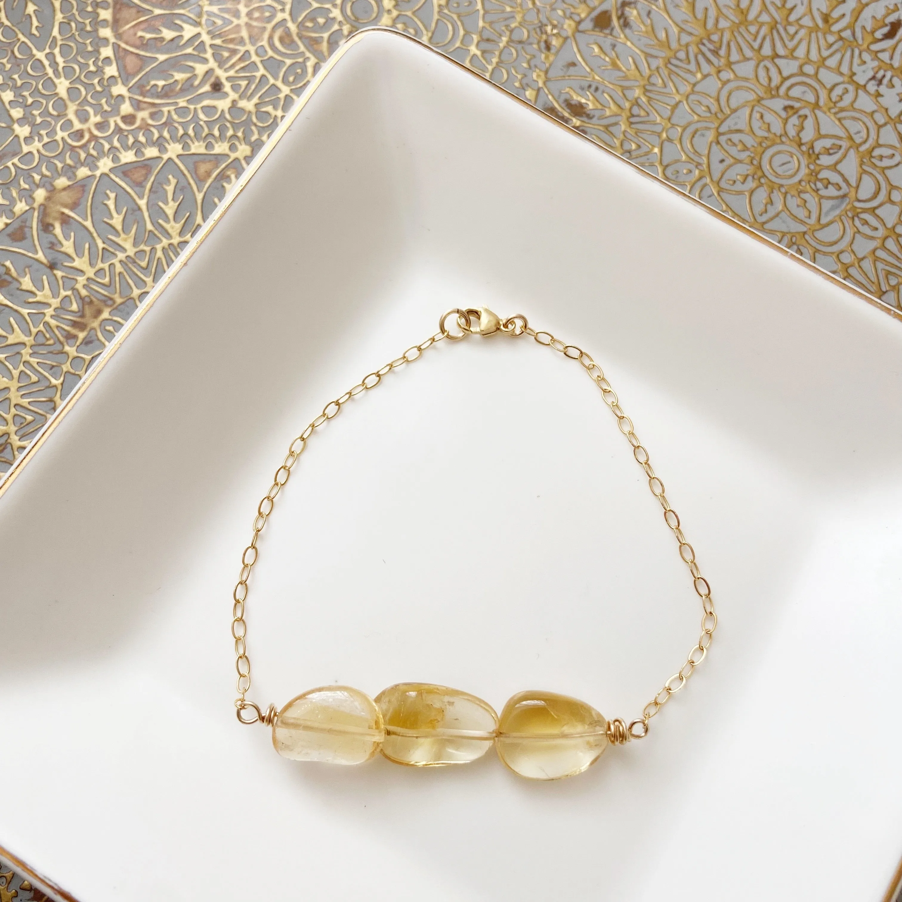 Full Heart - Golden Citrine Mid Length trio Necklace (17 inch) or bracelet