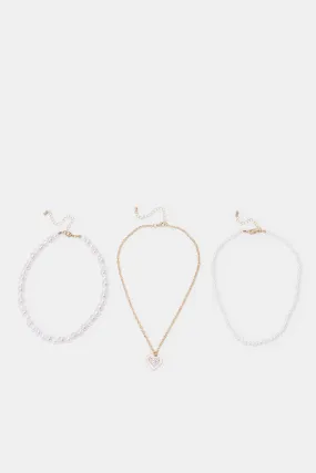 Girls Assorted Pearls Necklace set (Pack of 3)