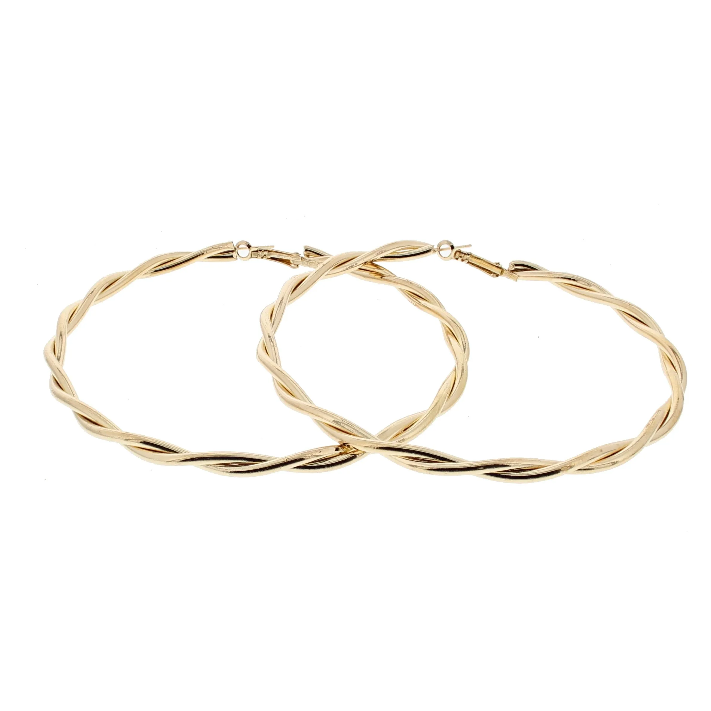 Gold 9.3cm Twisted Hoop Earrings