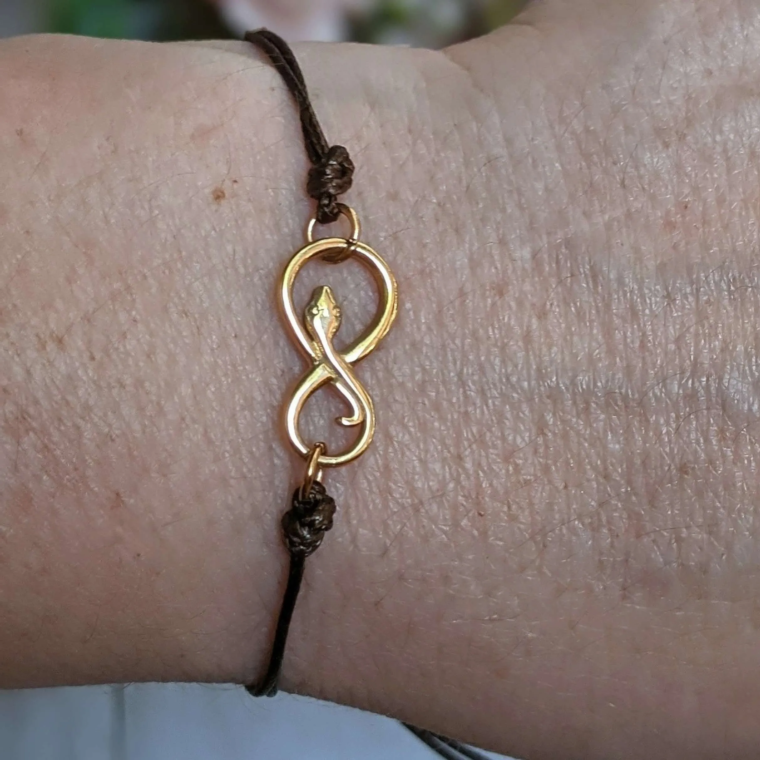 Gold Eternity Snake Symbol Waxed Cord surfer Bracelet