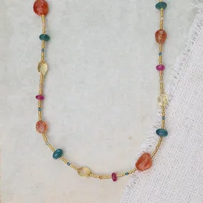 Gold Glass, Sunstone, Grandidierite Ruby Necklace