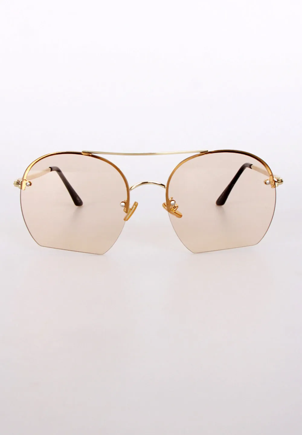 Gold Metal Frame Double Bridge Flat Bottom Sunglasses