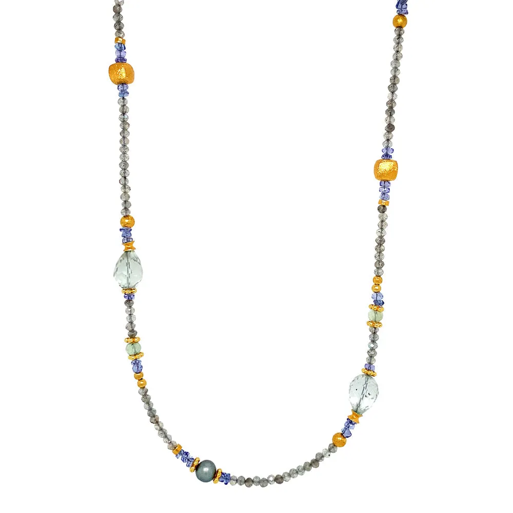 Gold Vermeil Tanzanite Beaded Necklace-"Sweet Dream"