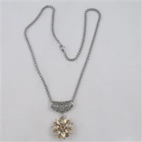 Golden Beige Crystal Flower  Pendant Necklace