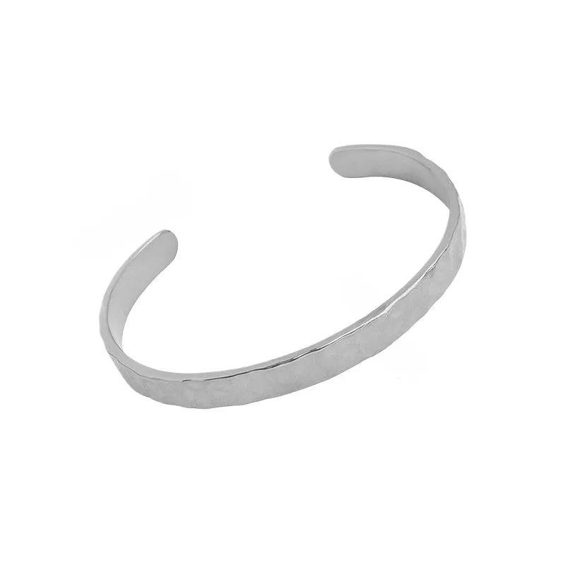 Golden Hammered Surface Bangle - Elegant Women's Bracelet in Titanium Steel