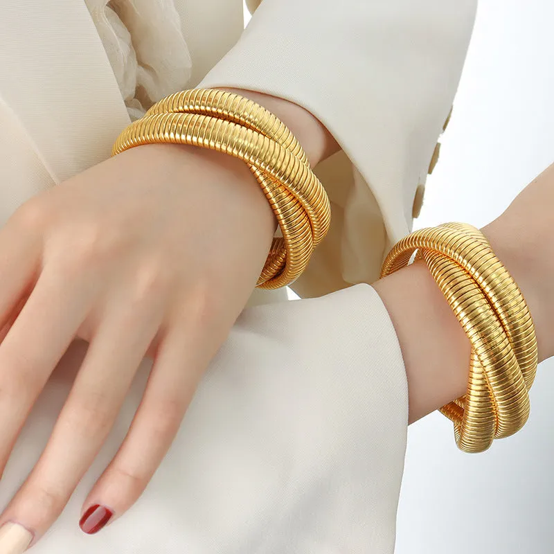 Golden Serpentine Layered Bracelet for Women by Planderful - Everyday Genie Collection