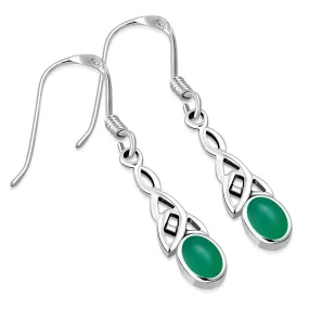 Green Agate Celtic Trinity Silver Earrings