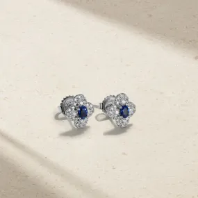 Half Moon Clover Sapphire and Diamond Stud Earrings