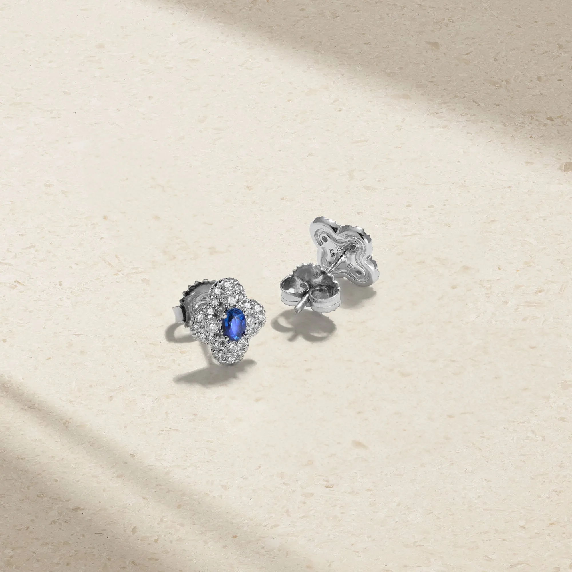 Half Moon Clover Sapphire and Diamond Stud Earrings