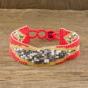 Hand Crafted Glass Beaded Bracelet - Banner in Red | NOVICA