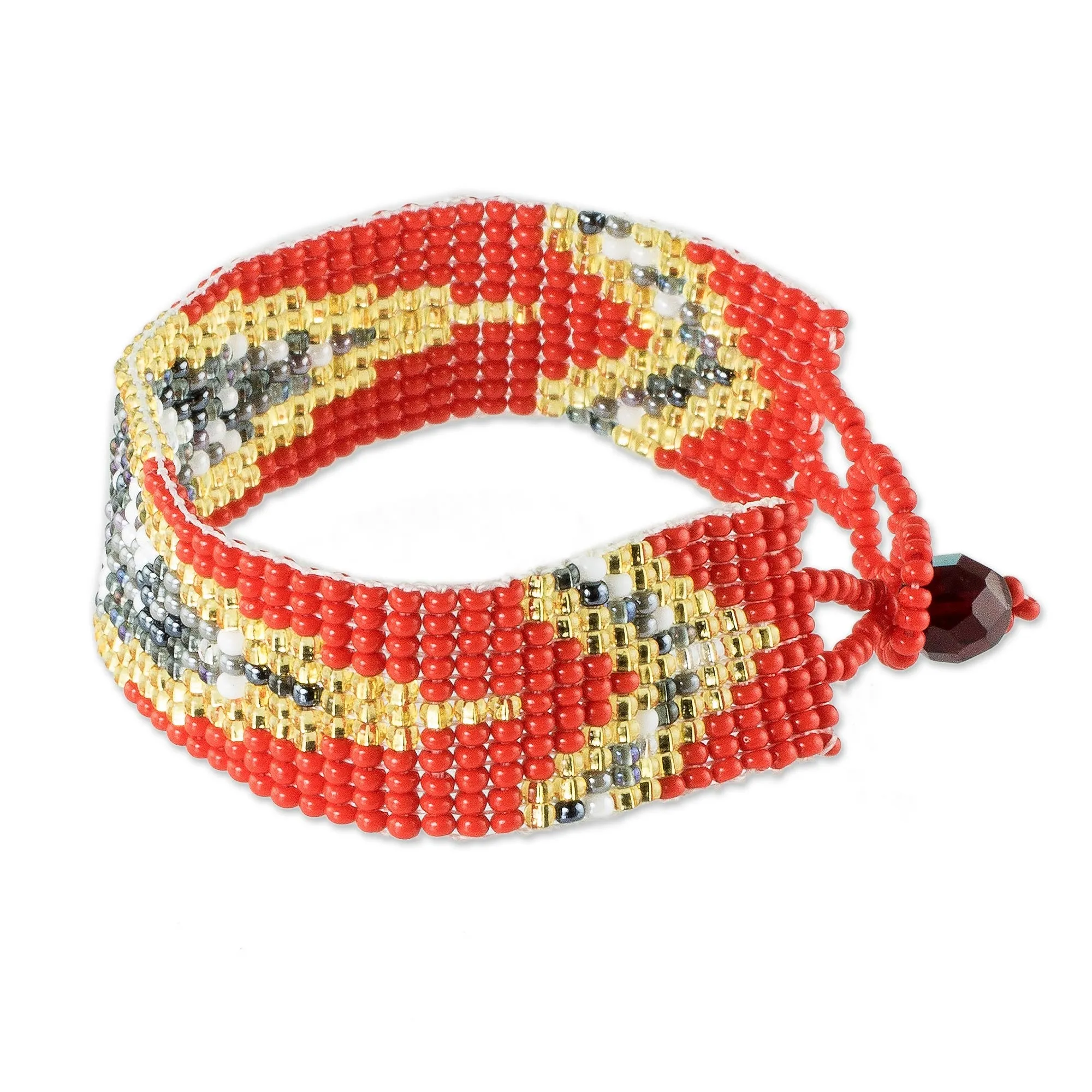 Hand Crafted Glass Beaded Bracelet - Banner in Red | NOVICA