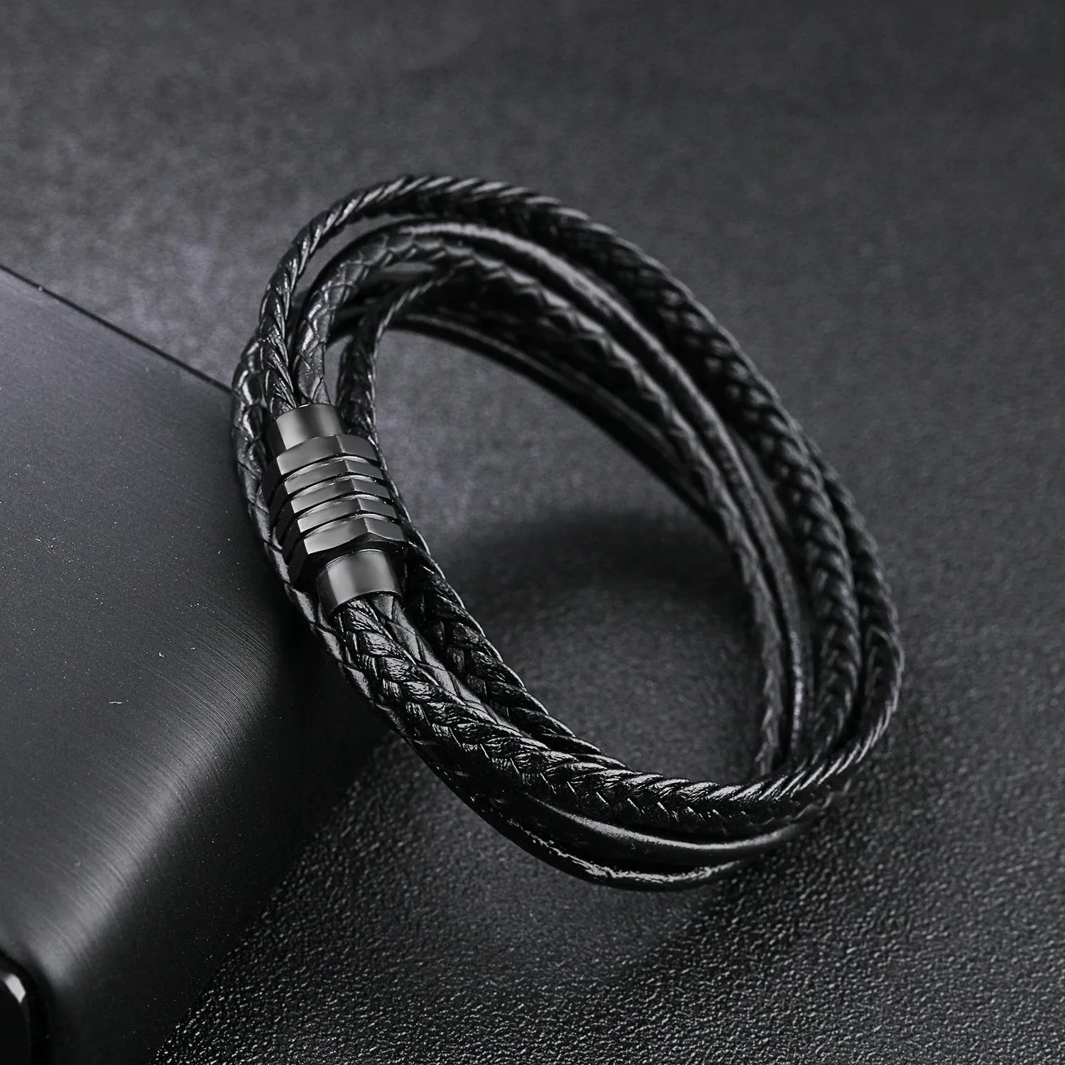 Hand-woven multi-layer men's leather bracelet Punk rock style simple leather bracelet bracelet