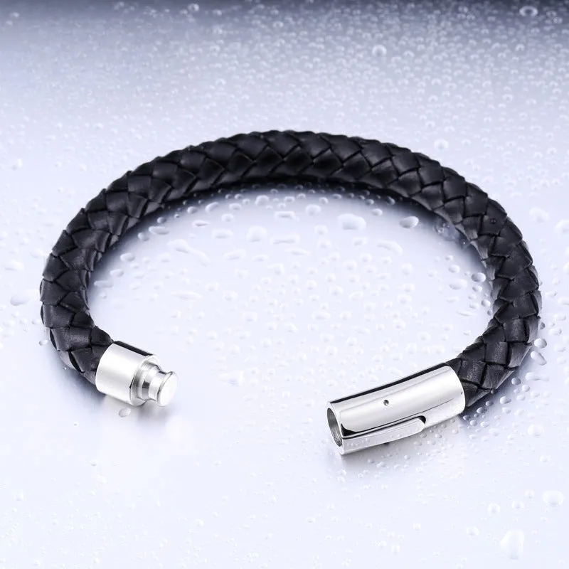 Handcrafted Retro Leather and Titanium Steel Men's Bracelet – Unique Wholesale Jewelry