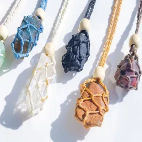 Handmade Hemp Macramé Crystal Pendant Necklace