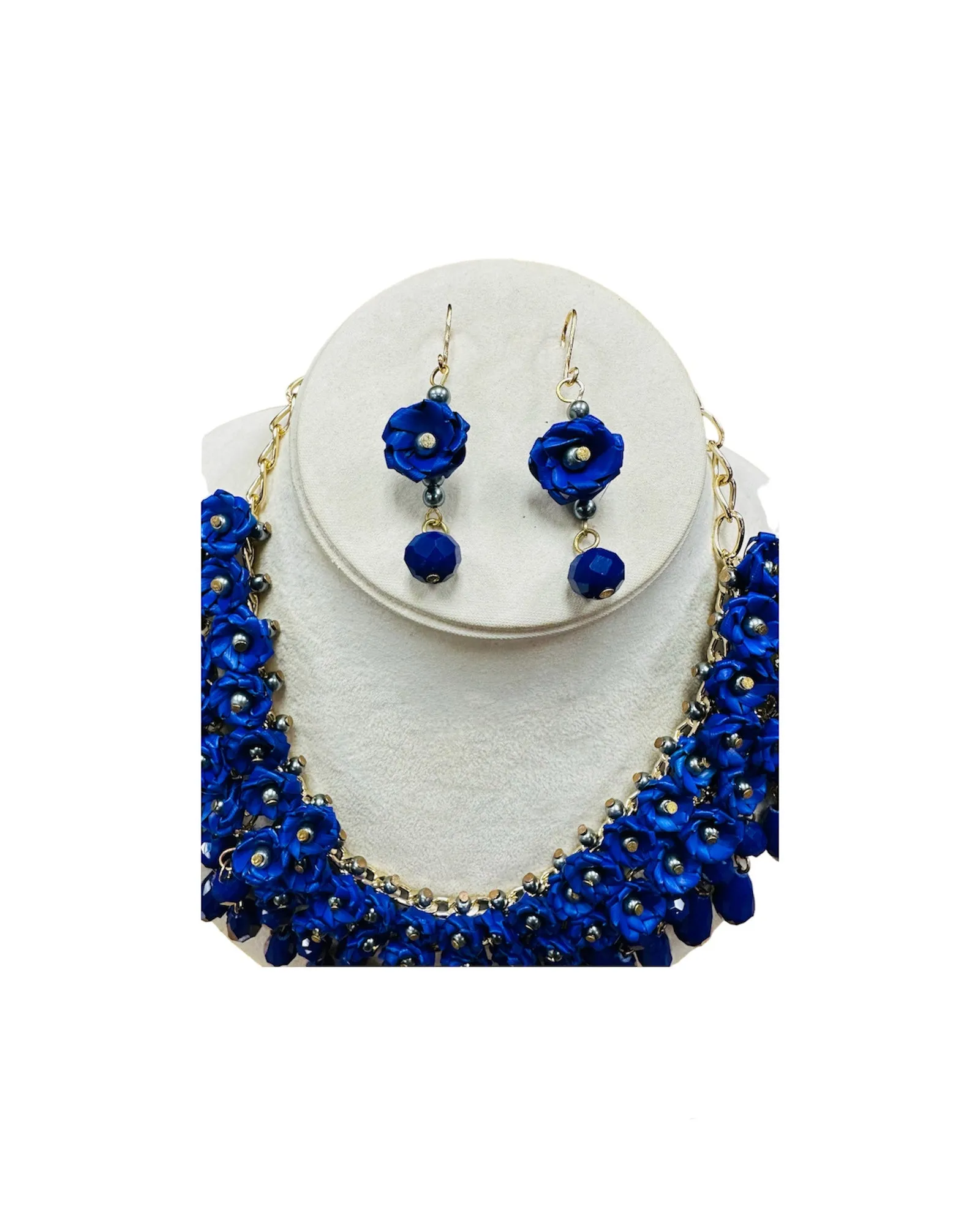 Handmade Ixtle Necklace & Earrings Royal Blue