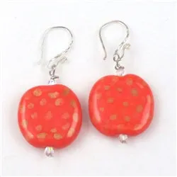 Handmade Kazuri Bead Earring in Orange