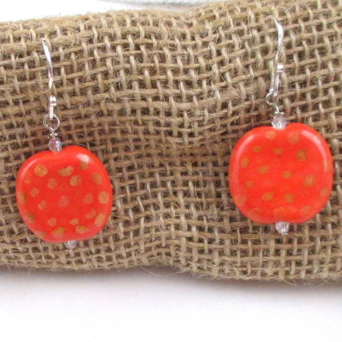 Handmade Kazuri Bead Earring in Orange