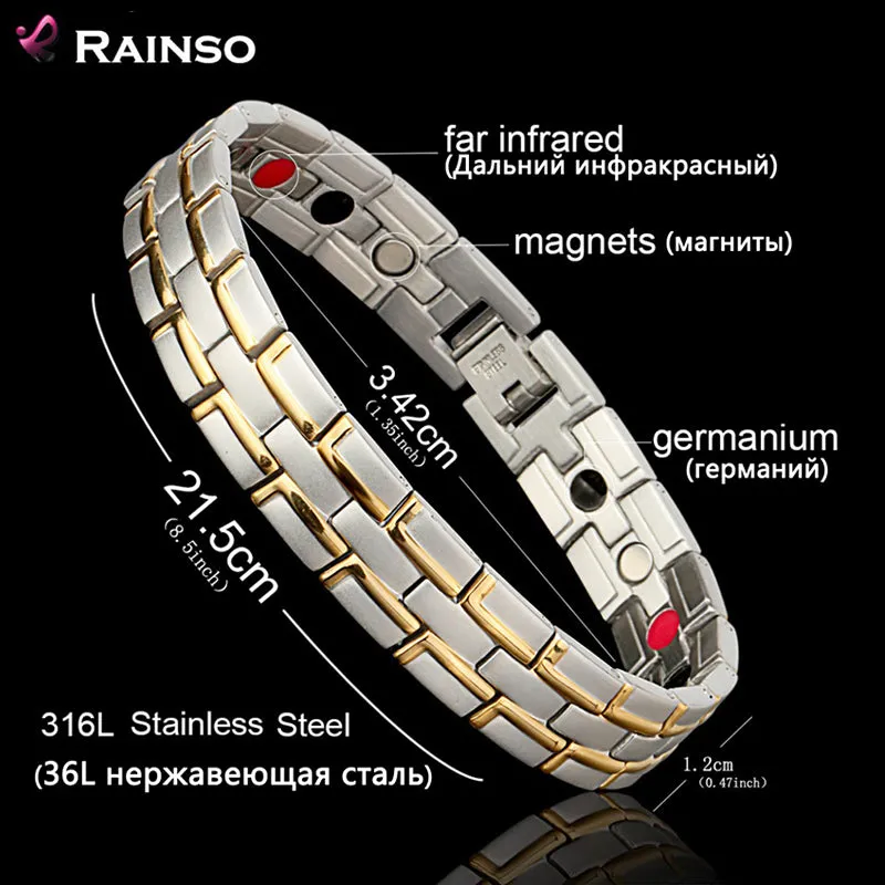 Healing Magnetic Bracelet Men/Woman 316L Stainless Steel 3 Health Care Elements(Magnetic,FIR,Germanium) Gold Bracelet Hand Chain