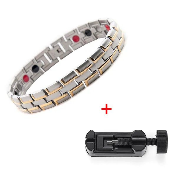 Healing Magnetic Bracelet Men/Woman 316L Stainless Steel 3 Health Care Elements(Magnetic,FIR,Germanium) Gold Bracelet Hand Chain