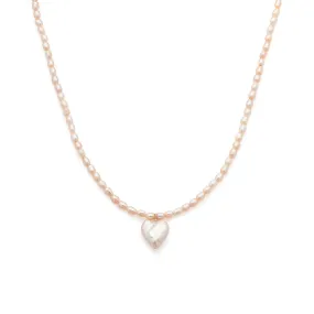 Heart Pearl Necklace | Pink Satin Pearl